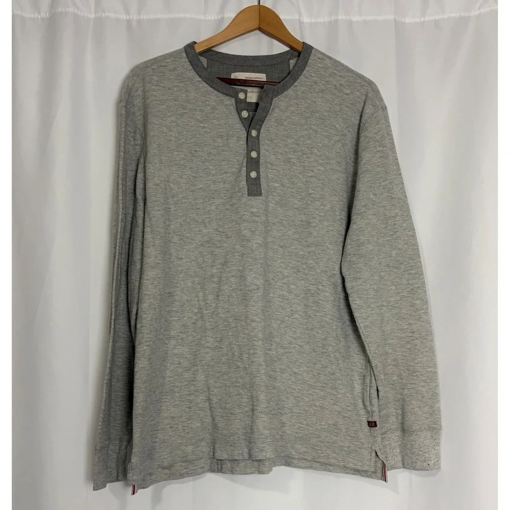 Banana Republic Mens XL Gray Waffle Knit Henley Long Sleeve Cotton Shirt